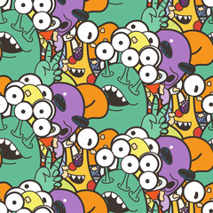 Obraz na płótnie Canvas Seamless pattern with cute aliens and monsters. Nice for prints, cards, designs and coloring books
