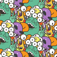 Seamless pattern with cute aliens and monsters. Nice for prints, cards, designs and coloring books