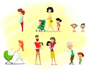 Naklejka premium Cute pregnant woman. Waiting for baby vector illustration.