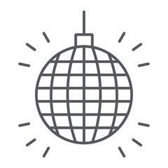 Disco thin line icon, decor and celebration, party ball sign, vector graphics, a linear pattern on a white background.