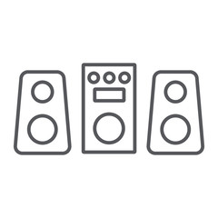 Sound system thin line icon, party and music, stereo system sign, vector graphics, a linear pattern on a white background.