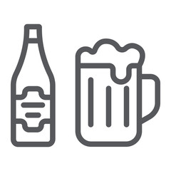 Beer line icon, bar and alcohol, glass and bottle sign, vector graphics, a linear pattern on a white background.
