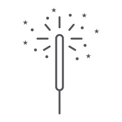 Sparkler thin line icon, celebration and party, bengal light sign, vector graphics, a linear pattern on a white background.