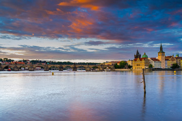Fototapeta na wymiar Sunset over the River Vltava Prague Czech Republic
