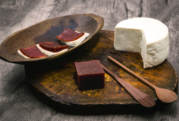 Cheese with guava, a typical Brazilian dessert called romeu and julieta, made at home. Caipiras and Brazilian traditions of Minas Gerais state.