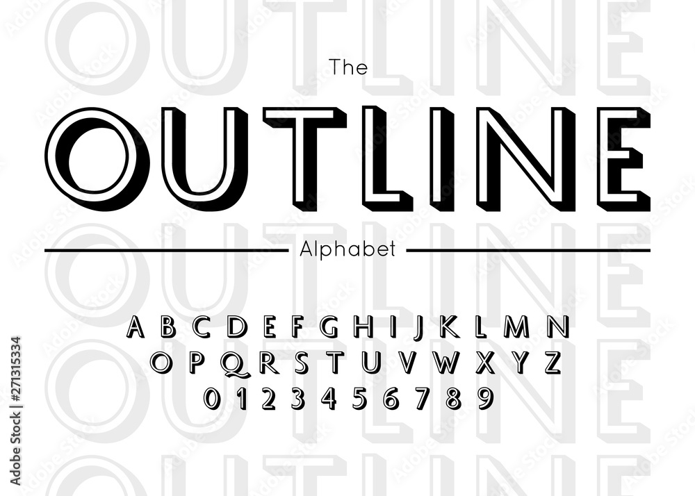 Fototapete vector outline font and alphabet. english letters and numbers