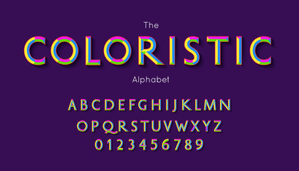 Obraz premium Vector coloeful font and alphabet. English letters and numbers