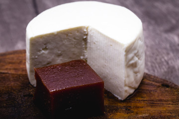 Cheese with guava, a typical Brazilian dessert called romeu and julieta, made at home. Caipiras and Brazilian traditions of Minas Gerais state.