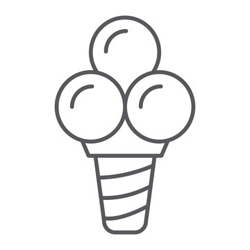 Ice cream thin line icon, food and dessert, waffle cone sign, vector graphics, a linear pattern on a white background.