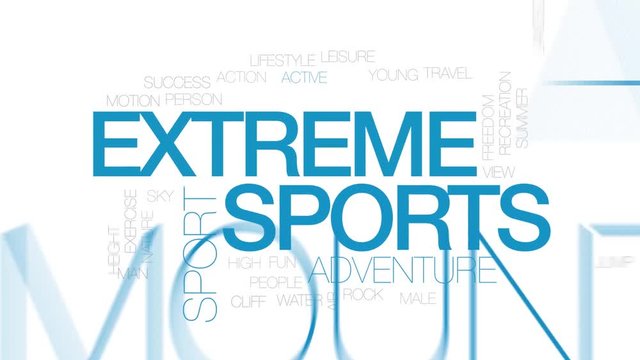 Extreme sports animated word cloud. Kinetic typography.