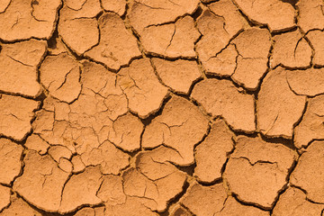 The texture of the dry and dehydrated surface of the earth with cracks close-up