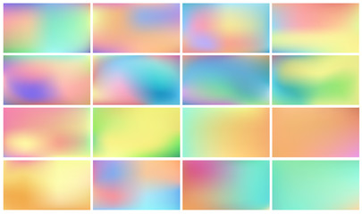 Naklejka premium Set of colored backgrounds. Smooth and blurry abstract gradient for product presentation, brochure, flyer, poster, banner. Horizontal vector illustrations.