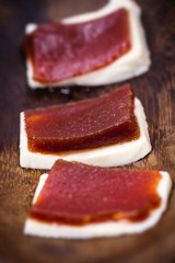 Cheese with guava, a typical Brazilian dessert called romeu and julieta, made at home. Caipiras and Brazilian traditions of Minas Gerais state.