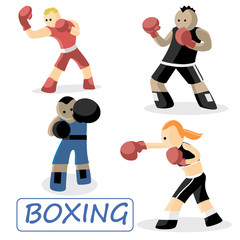 Boxing. Set of four boxers. Sport vector illustration. Cartoon characters  sportsman