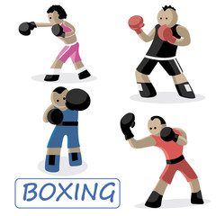 Boxing. Set of four boxers. Sport vector illustration. Black athletes