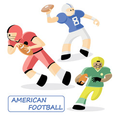 American football. Set of 3 athletes. Cartoon Sports Characters.