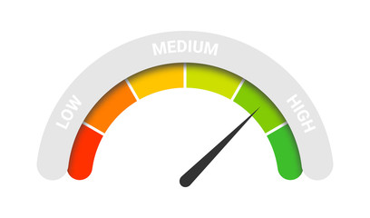 Customer rating satisfaction. Feedback or client survey rate concept. Customer satisfaction meter with scale from red to green in abstract speedometer shape