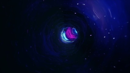 Seamless travel through a wormhole through time and space filled with millions of stars and...