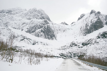 Fototapeta na wymiar Winter landscape in Lofoten Archipelago, Norway, Europe