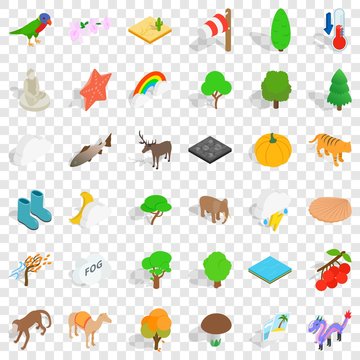 Forest icons set. Isometric style of 36 forest vector icons for web for any design