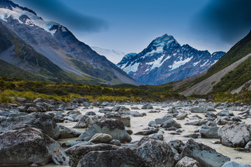 Fototapeta na wymiar Glacial waters on Hooker Valley Trail, Mount Cook National Park, New Zealand.