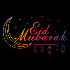 Eid Mubarak islamic design crescent moon with fullcolor