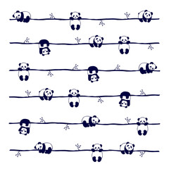 vector seamless pattern cute little Panda bear in different poses, on white background © Irina