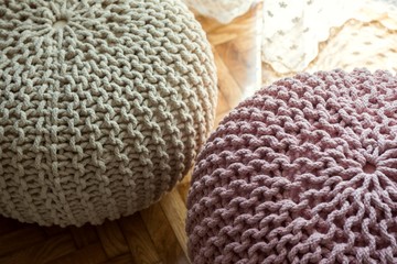 knitted tabure pillow. tabouret furniture