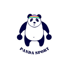 vector illustration of a cute panda goes in for sports, a young bear raises the dumbbells,isolated on white background, flat design