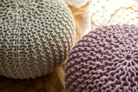 knitted tabure pillow. tabouret furniture
