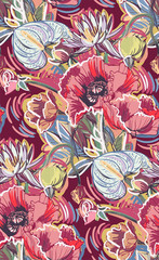 poppies colorful vector design flower art painting decoration wallpaper seamless pattern garden