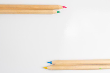 Obraz premium Color pencils are on the white table.