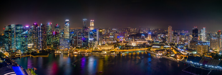 Singapore. Panoramic view of the skyline at night.