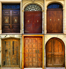 variety of close up retro style old colorful house doors of Mediterranean architectural culture