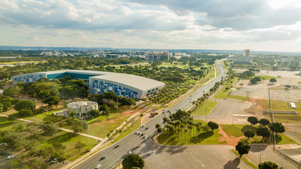 Vista aérea de Brasília no Brasil feita com drone.