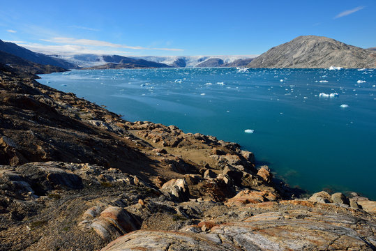 Greenland, East Greenland, Sermilik Fjord, Johan Petersens Fjord and inland ice