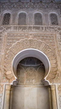 Morocco, Marrakesh, oriental pattern at a building