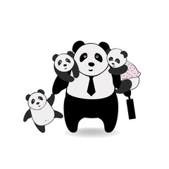 vector illustration of happy Panda father with children, father's day picture isolated on white background