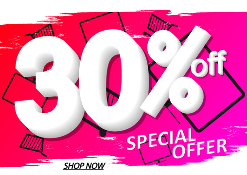 Sale 30% off, poster design template, special offer, vector illustration
