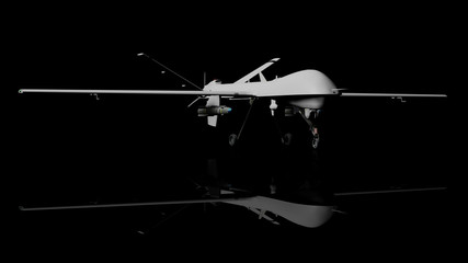 War drone 3d rendering, isolated on a black background
