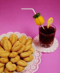 Variety of biscuits offered with cold drinks