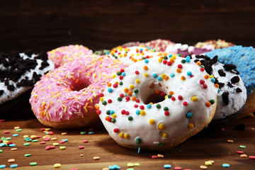 donuts in different glazes with chocolate