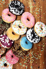 donuts in different glazes with chocolate