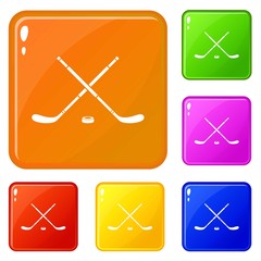 Hockey icons set collection vector 6 color isolated on white background