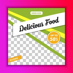 Delicious Food Restaurant Social Media Banner Template Vector suitable for feed, promotion, post, presentation, brochure,  poster