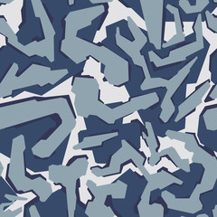 Abstract camouflage seamless pattern. Vector geometric camo background with monochrome blue marine texture.