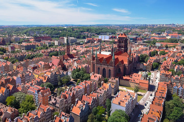 Fototapeta premium Aerial view of Gdansk old town in summer scenery, Poland