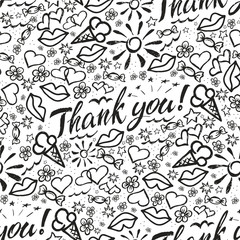 Seamless picture with hand drawing. Thank you. Sketch vector set.
