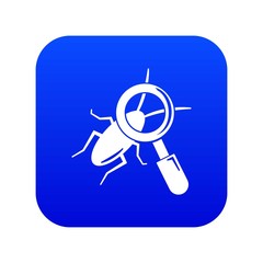 Search insect icon blue vector isolated on white background