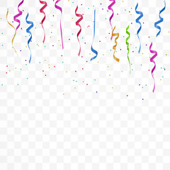 Realistic colorful bright confetti isolated on white transparent background. Celebration,party and festive flying  confetti backgrounds. 